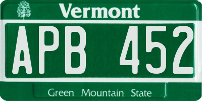 VT license plate APB452