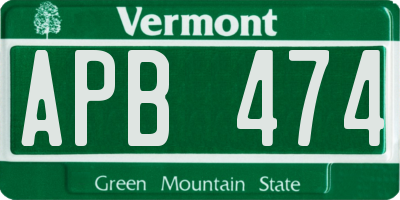 VT license plate APB474