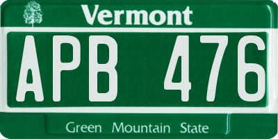 VT license plate APB476