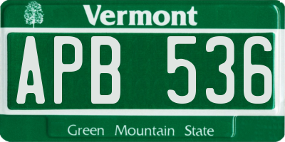 VT license plate APB536