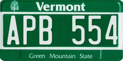 VT license plate APB554
