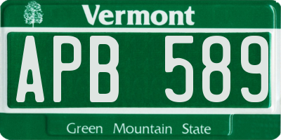 VT license plate APB589