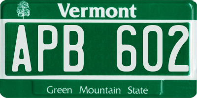 VT license plate APB602