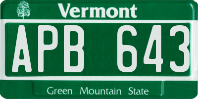 VT license plate APB643