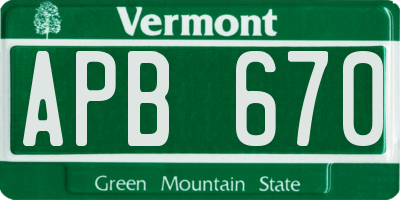 VT license plate APB670