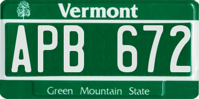 VT license plate APB672