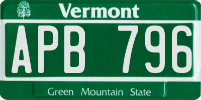 VT license plate APB796