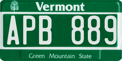 VT license plate APB889