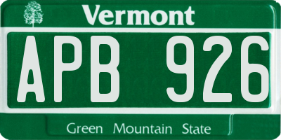 VT license plate APB926