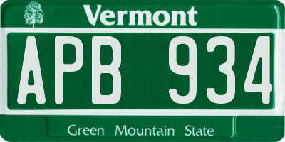 VT license plate APB934