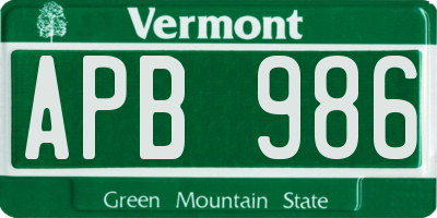 VT license plate APB986