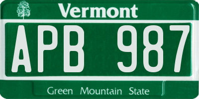 VT license plate APB987