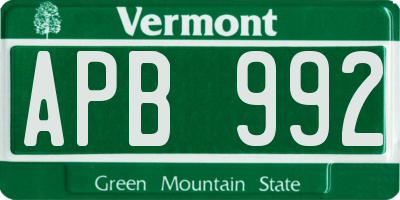 VT license plate APB992