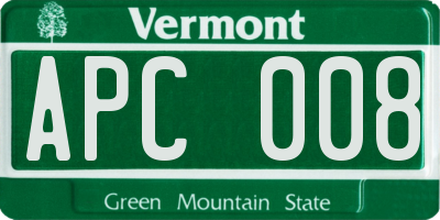 VT license plate APC008