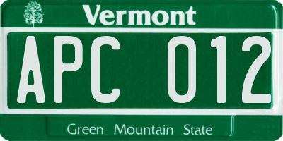 VT license plate APC012