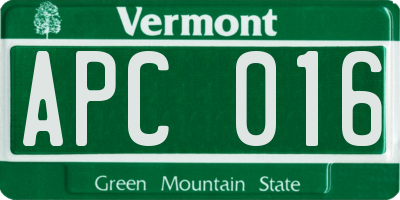 VT license plate APC016