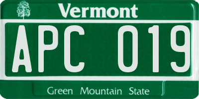 VT license plate APC019