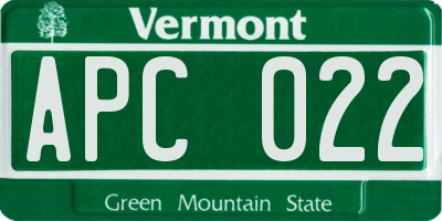 VT license plate APC022