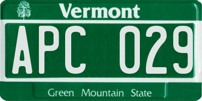 VT license plate APC029