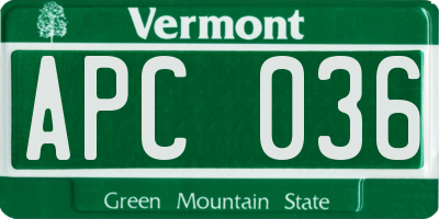 VT license plate APC036