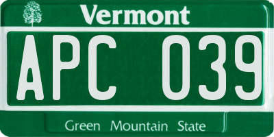 VT license plate APC039