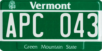 VT license plate APC043