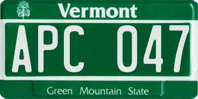 VT license plate APC047