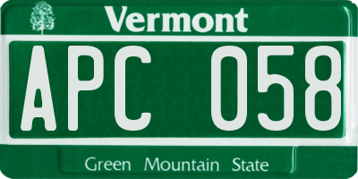 VT license plate APC058