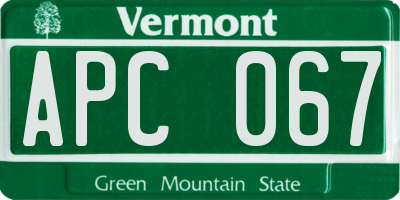 VT license plate APC067