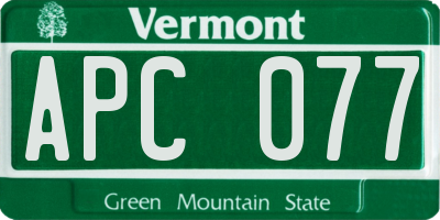 VT license plate APC077