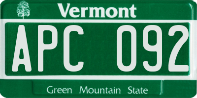 VT license plate APC092