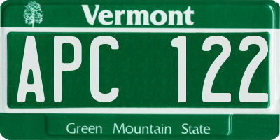 VT license plate APC122
