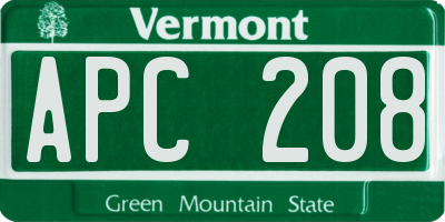 VT license plate APC208
