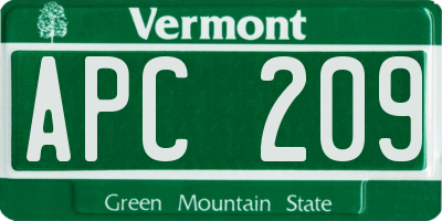 VT license plate APC209