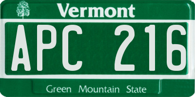 VT license plate APC216