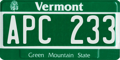 VT license plate APC233