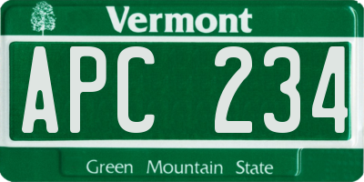 VT license plate APC234