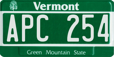 VT license plate APC254