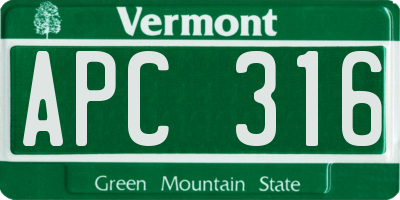 VT license plate APC316