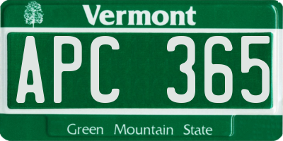 VT license plate APC365