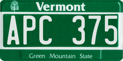 VT license plate APC375