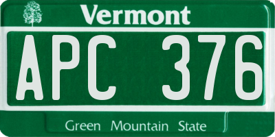 VT license plate APC376