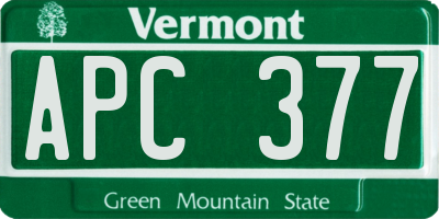 VT license plate APC377