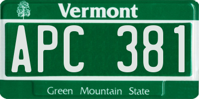 VT license plate APC381