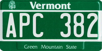 VT license plate APC382