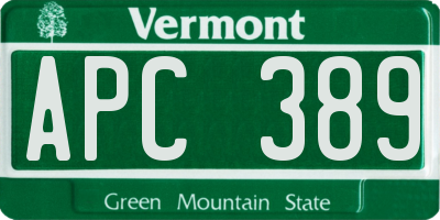 VT license plate APC389