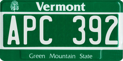 VT license plate APC392