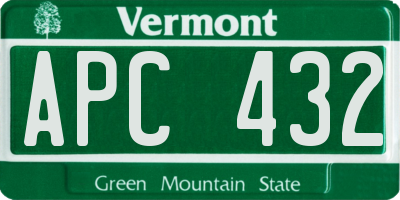 VT license plate APC432