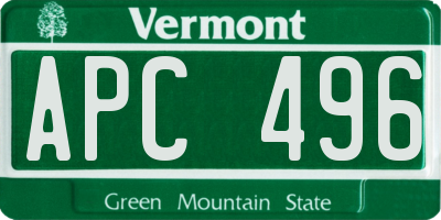 VT license plate APC496