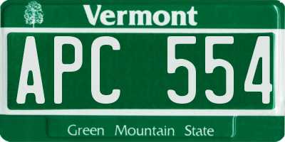 VT license plate APC554